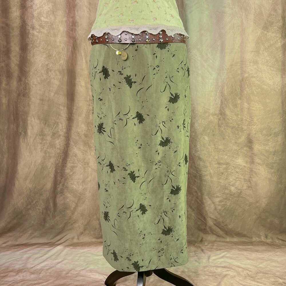 Vintage Fairy Grunge Maxi Skirt 90s Floral Soft Shell Olive Green Whimsigoth Y2K